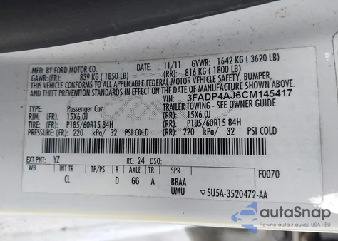 2012 Ford Fiesta S from USA, damaged, VIN 3FADP4AJ6CM145417
